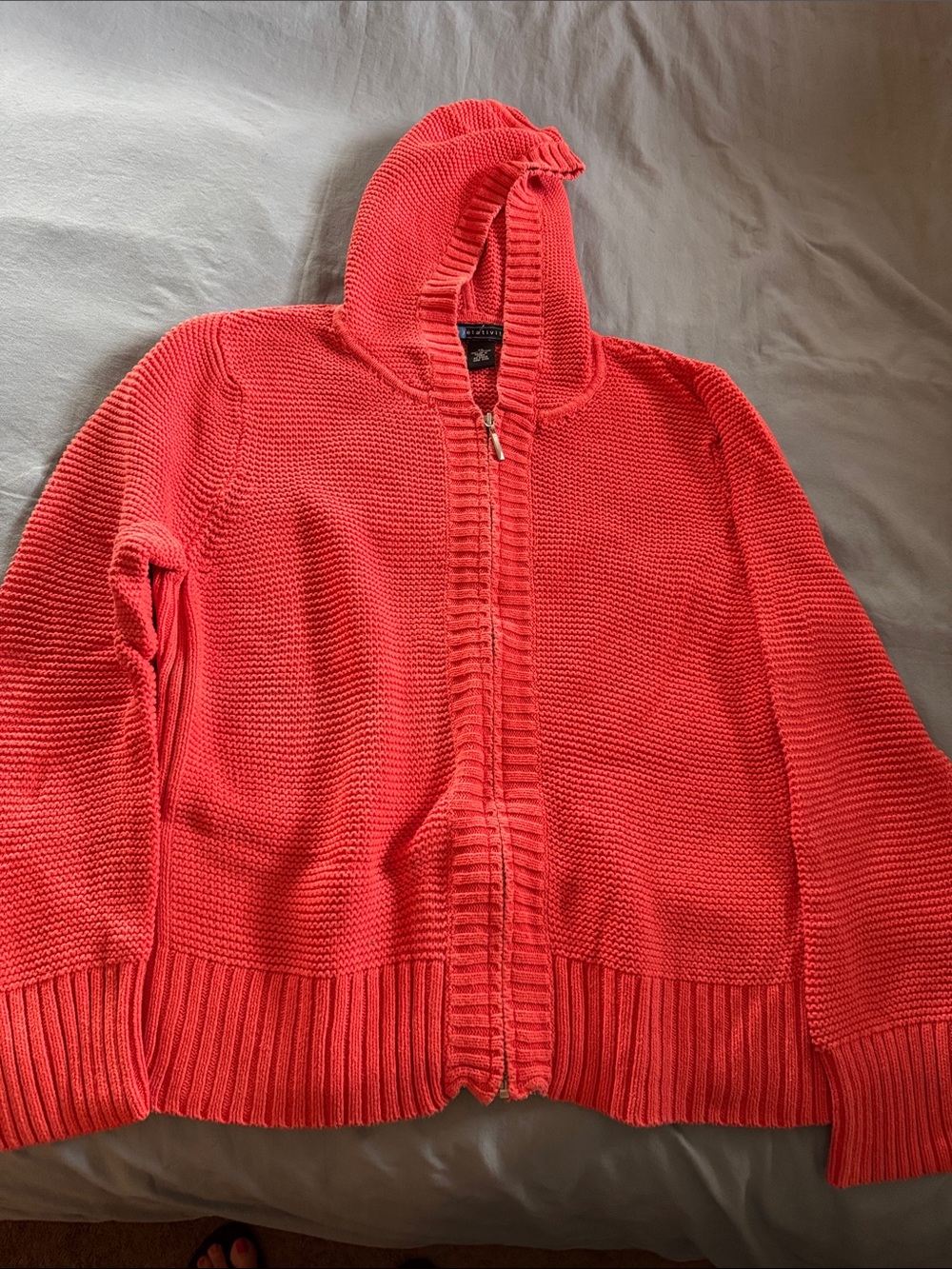 Relativity Coral Red Hooded Knit Zip Cardigan
